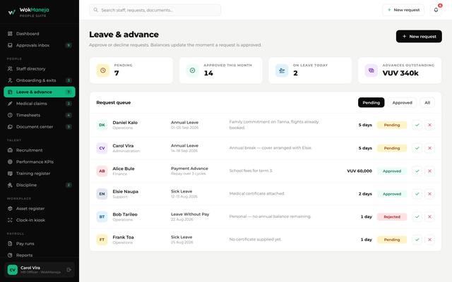 WokManeja Leave & advance screen