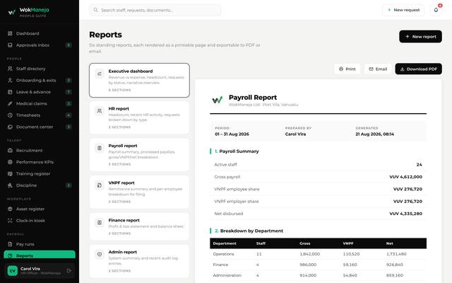 WokManeja HRMS: payroll and headcount reporting