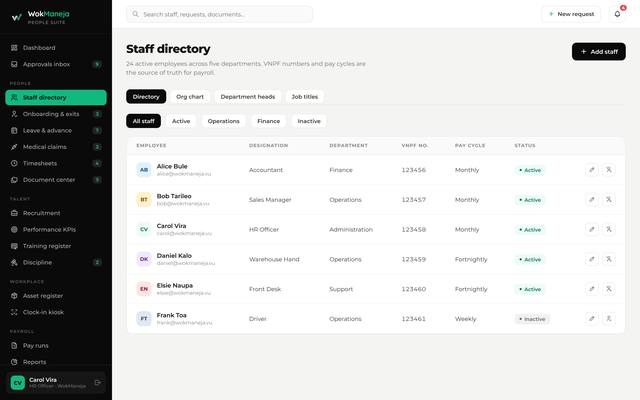 WokManeja Staff directory screen