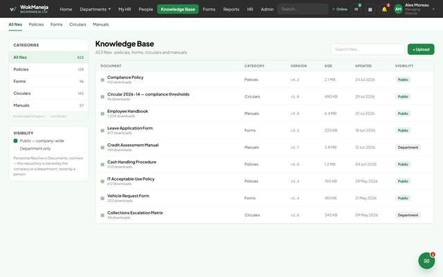 WokManeja Knowledge base screen